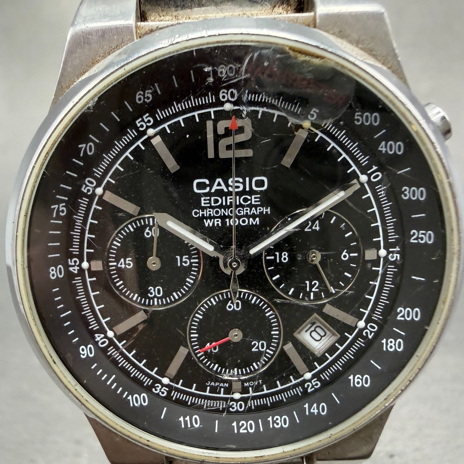 Casio Edifice Chronograph Watch Men 39mm Black Dial Steel Date EF-500 New Batt1