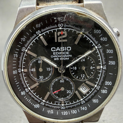 Casio Edifice Chronograph Watch Men 39mm Black Dial Steel Date EF-500 New Batt1