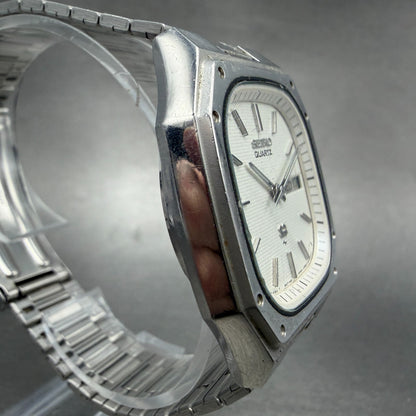 Seiko SQ Watch Men 35mm White Dial Silver Tone Daydate Octagon 7123-5359 New Bat3