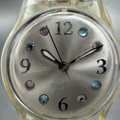 Swatch Menthol Tone Watch Women 25mm Silver Dial Clear Case LK292G New BatteryJK1