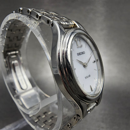 Seiko Solar Watch Women 20mm White Dial Steel Oval V1140AA0 PARTS4