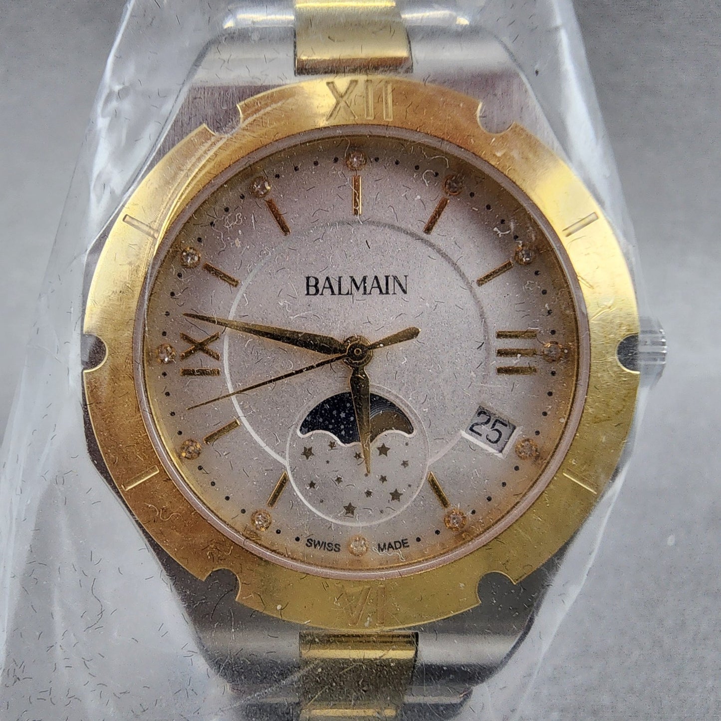 Balmain Moonphase Watch Women 33mm White Dial Two Tone Date Round Diamonds1