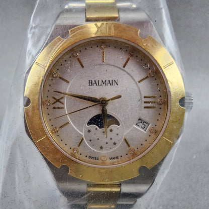 Balmain Moonphase Watch Women 33mm White Dial Two Tone Date Round Diamonds1