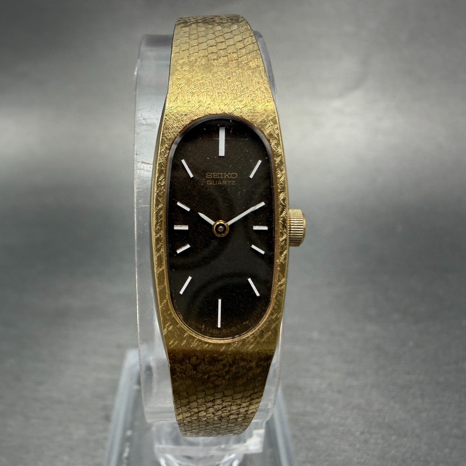 Seiko Tank Watch Women 13mm Brown Dial Gold Tone Oval 1320-5009 New Battery BZQ0