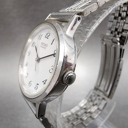 Seiko Watch Women 25mm White Dial Silver Tone Round 54210090 New Battery VTG2