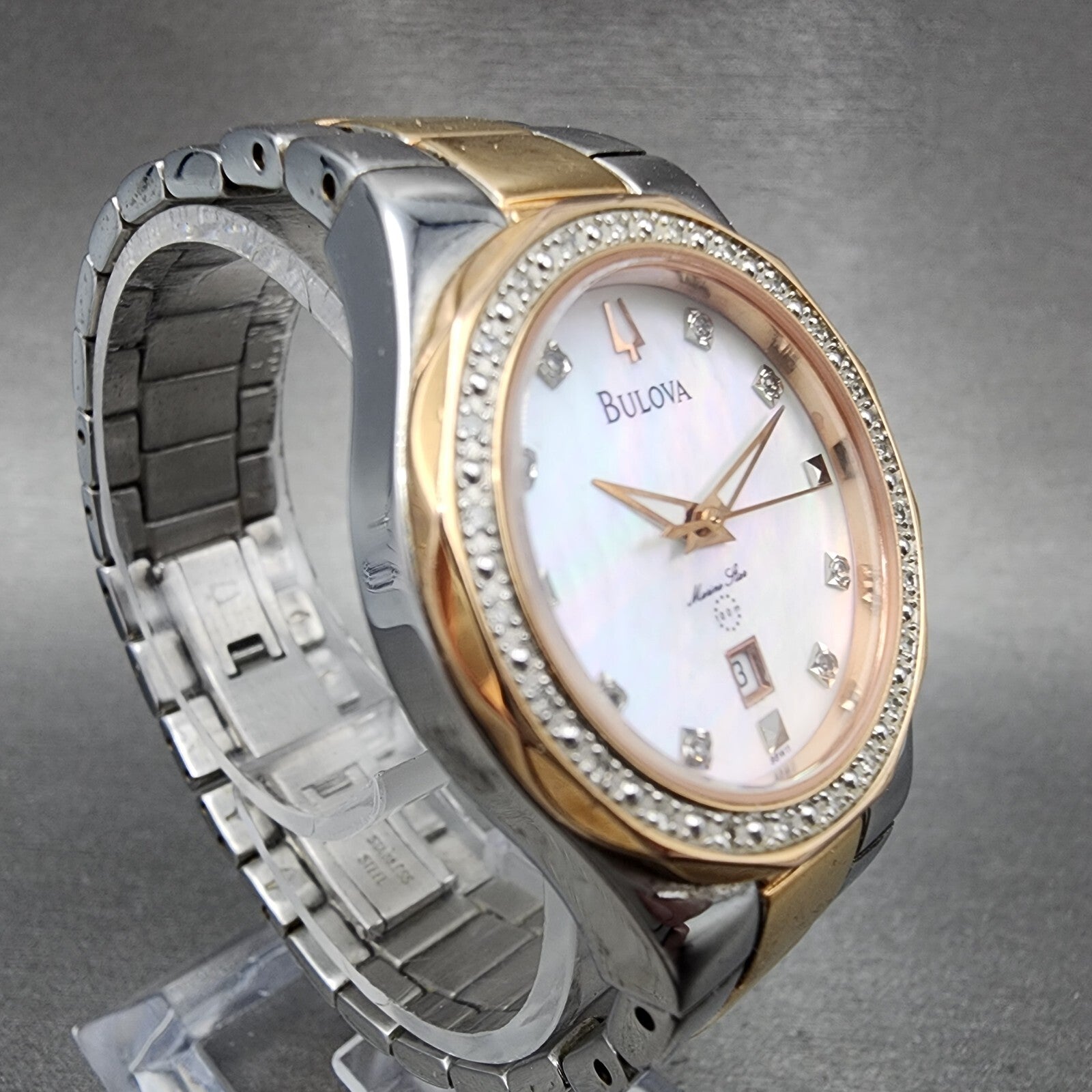 Bulova Marine Star Watch Women 30mm MOP Dial Two Tone Date Diamonds 98W11 NewBat3