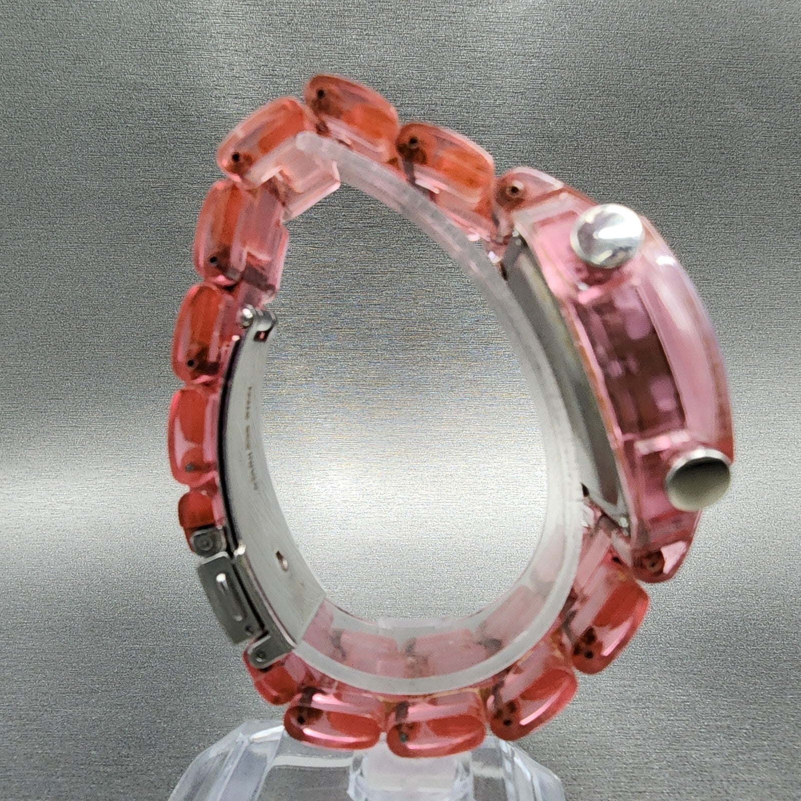 Adidas Digital Watch Women 44mm LCD Display Pink Clear Case Oval New Battery8