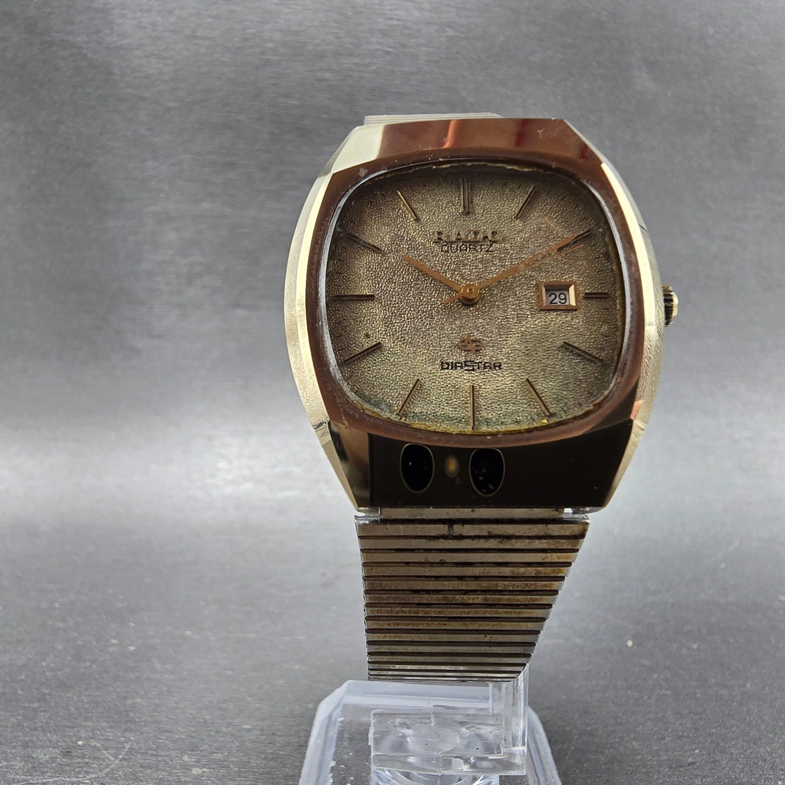 Rado Diastar  Watch Men 32mm Gold Dial Gold Tone Date Oval K162 PARTS6