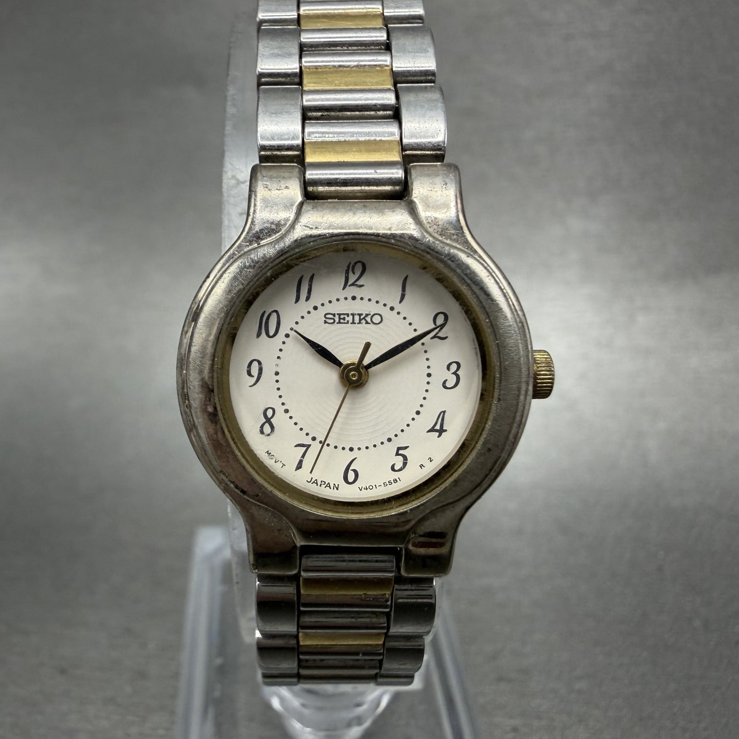 Seiko Watch Women 21mm White Dial Two Tone Round Vintage V4011839 New Battery0