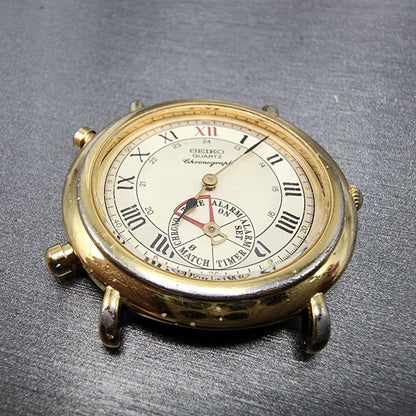 Seiko Chronograph Watch Men 35mm Champagne Dial Gold Tone 8m25-6009 NewBat READ!
