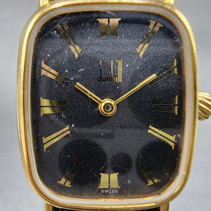 Dunhill Tank Watch Women Black Dial Gold Tone 9 17063 Rectangle Swiss made PARTS2