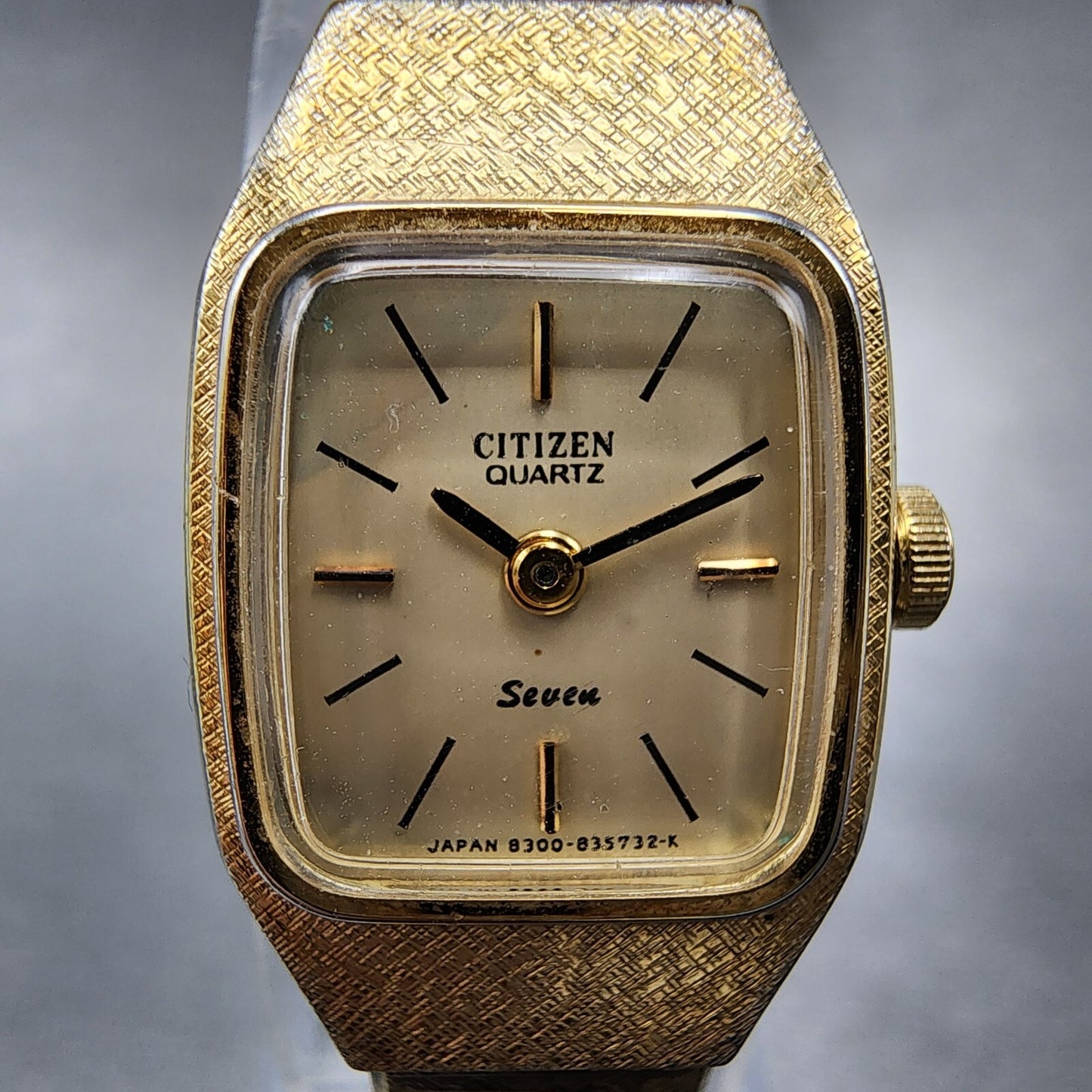 VTG Citizen Seven Watch Women 16mm Champagne Dial Gold Tone Rectangle New Batt1