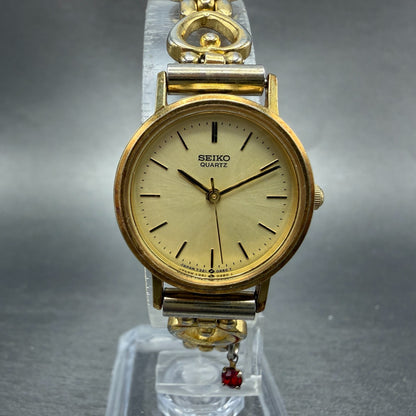 Seiko Watch Women 23mm Champagne Dial Gold Tone Round 7321-0100 New Batt Heart2