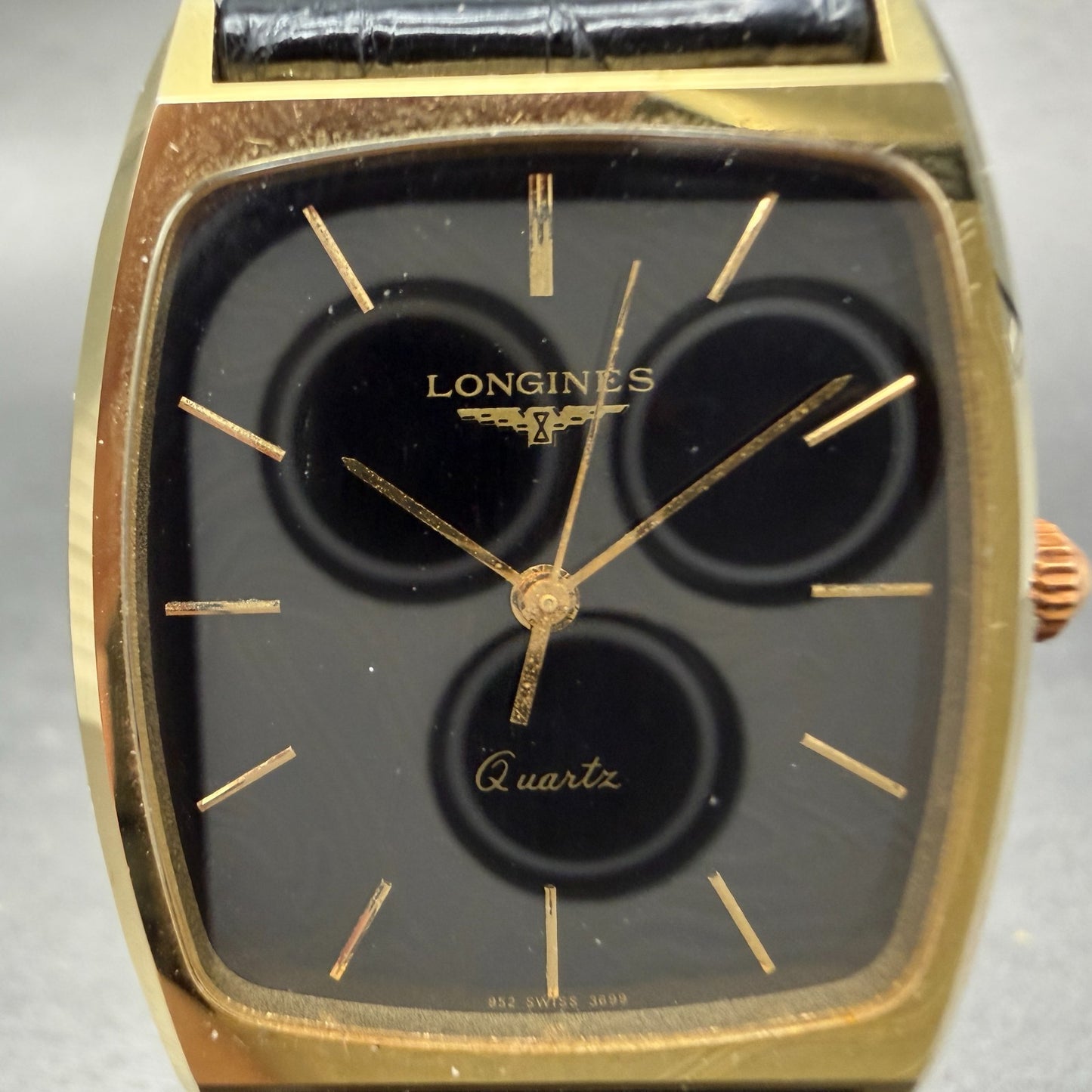 Longines Tank Watch Men 29mm Black Dial Gold Tone Rectangle  3699 952 New Batt1