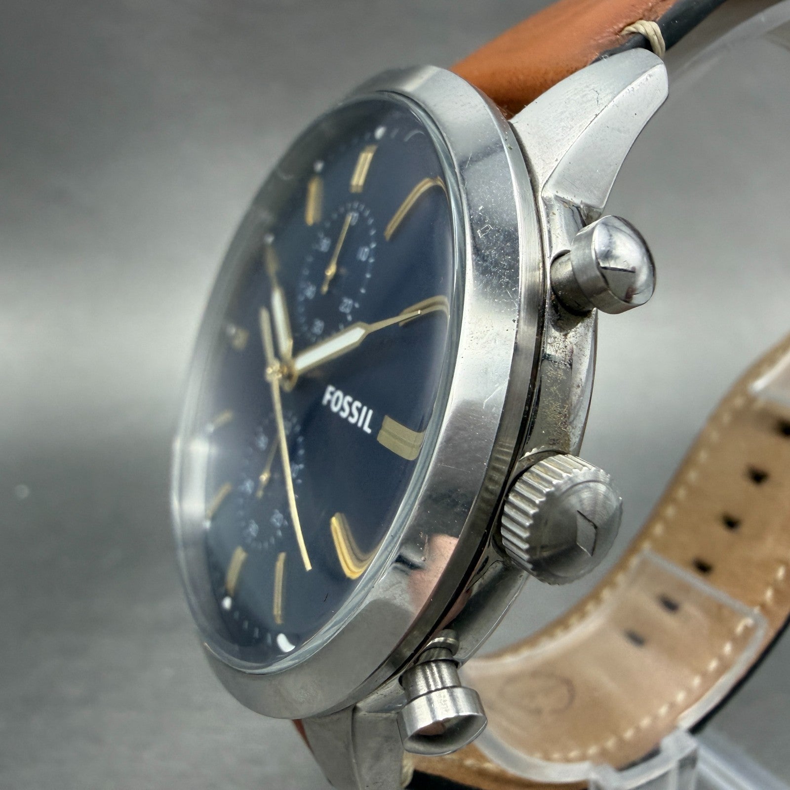 Fossil Townsman Chronograph Watch Men 44mm Blue Dial Steel Round FS5279 New Batt2