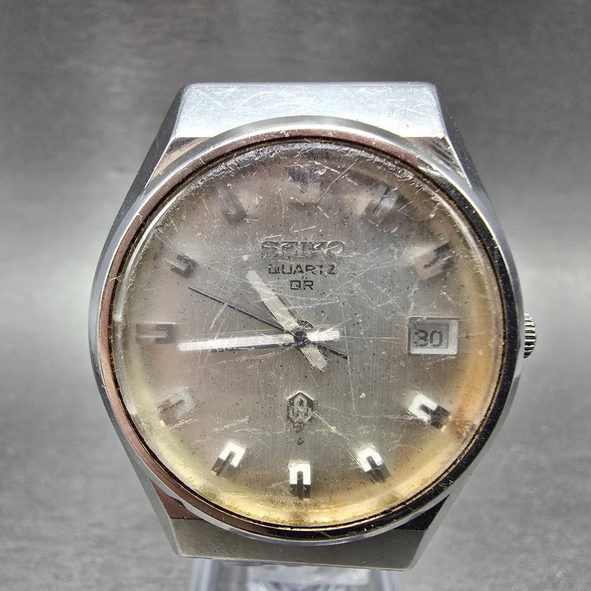 Seiko Quartz QR Watch Men 36mm Silver Dial Silver Tone Date 3862-8010  PARTS0