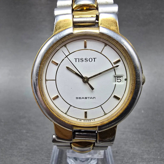 Tissot Seastar Watch Men 32mm White Dial Two Tone Date Round T251 New Battery D0