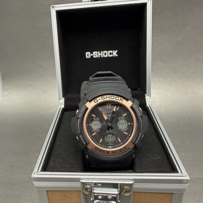 Casio G-Shock AWG-M100SF Watch Men 47mm Black Rose Gold Alarm Chrono Works Solar0