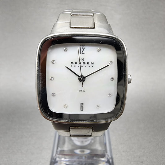 Skagen Steel Watch Women 26mm MOP Dial Silver Tone Rectangle 658SSSX New Batt