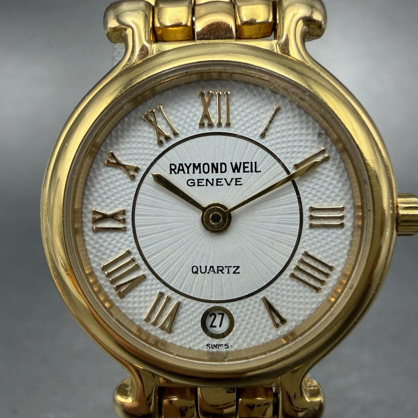 Raymond Weil Watch Women 24mm White Dial Gold Plated Date 9937 New Battery1