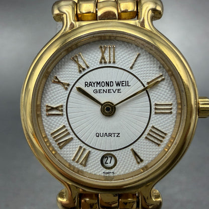 Raymond Weil Watch Women 24mm White Dial Gold Plated Date 9937 New Battery1