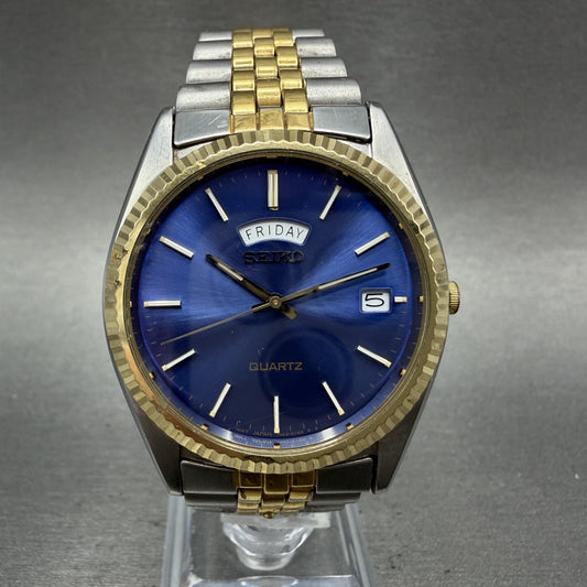 Seiko President Watch Men 36mm Blue Dial Two Tone Daydate 7n438111 NewBatt AB0