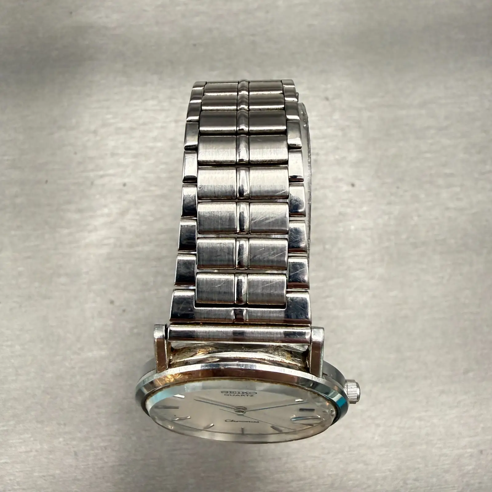Seiko Chronos Watch Unisex 32mm Silver Dial Silver Date Round 7432-8000 New Batt4