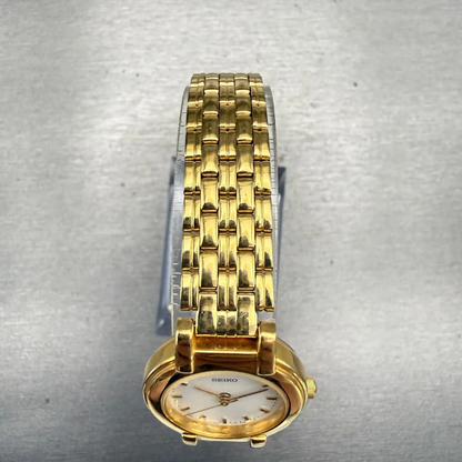 Seiko Watch Women 24mm White Dial Gold Tone Round V701-1781 New Battery Vintage4