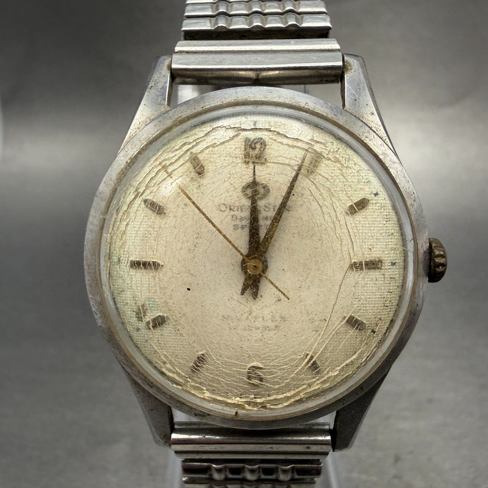 Orient Star Dynamic Watch Men 33mm White Dial Silver Tone Round VTG PARTS0