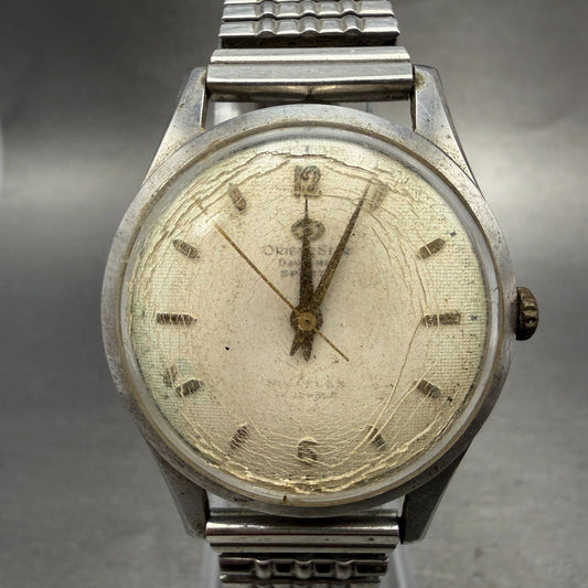 Orient Star Dynamic Watch Men 33mm White Dial Silver Tone Round VTG PARTS0