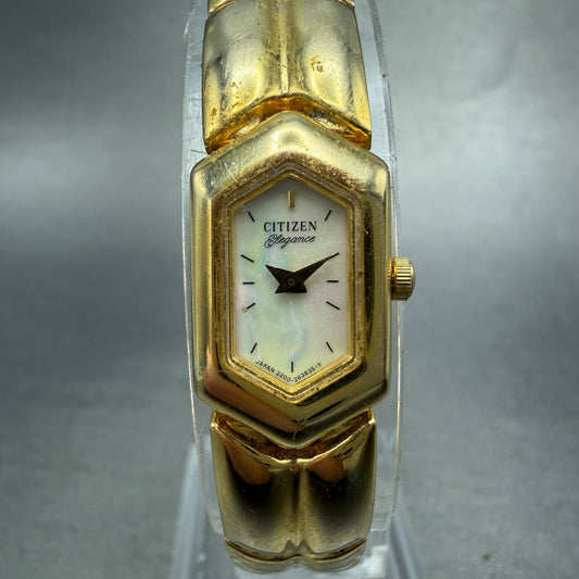 Citizen Elegance Watch Women 13mm MOP Dial Gold Tone 2200-229681 New Battery0