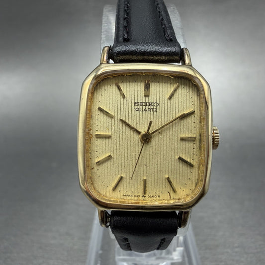Seiko Tank Watch Women 20mm Champagne Dial Gold Tone 1421-5130 New Battery0