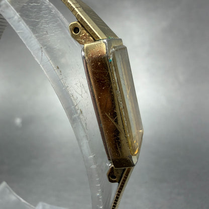 Bulova Tank Watch Women 13mm Champagne Dial Gold Tone Rdctangle 92T75 NewBattery3
