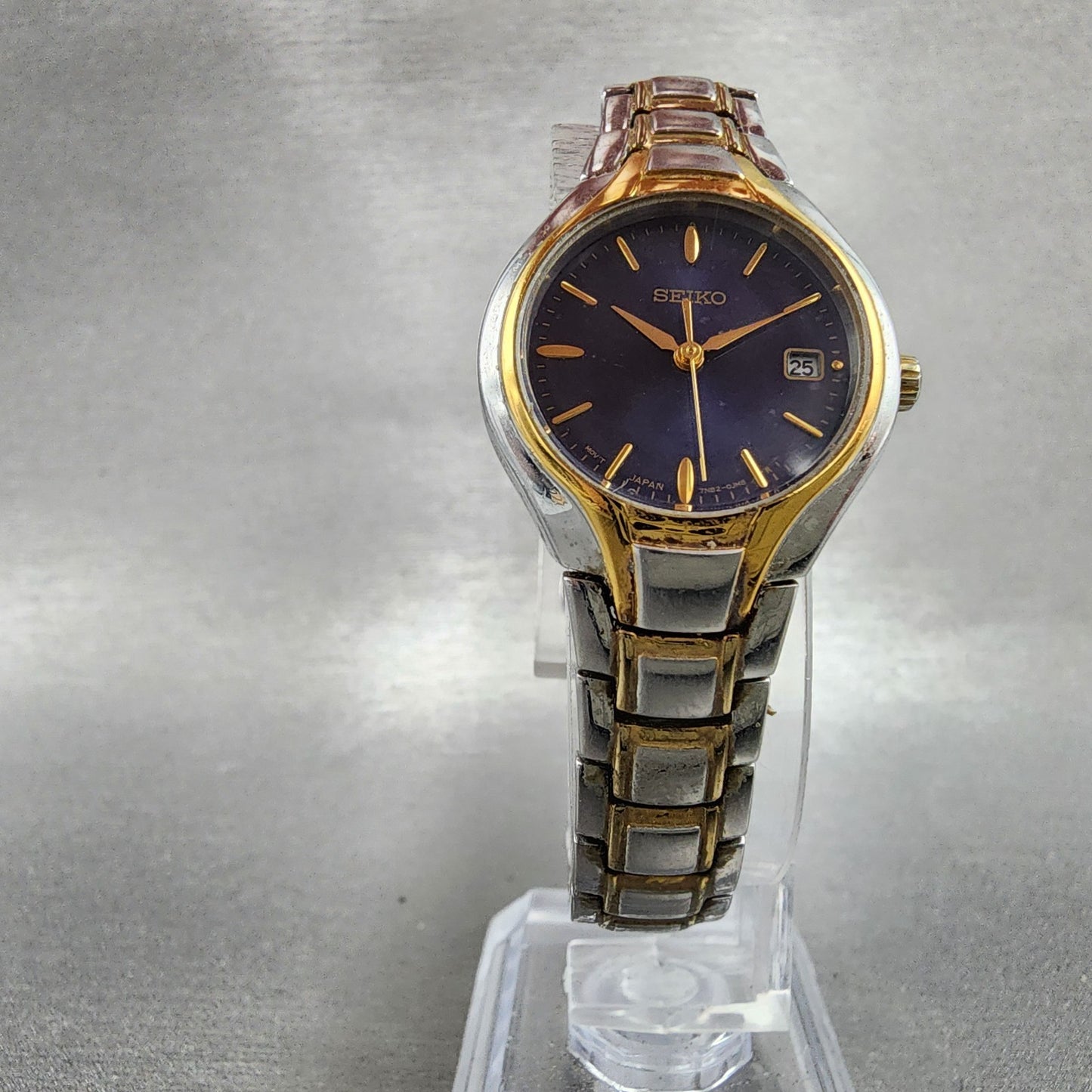 Seiko Watch Women 25mm Purple Dial Two Tone Date Round 7n820DR0 New Battery5