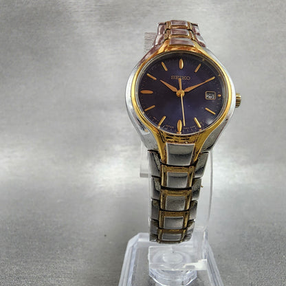 Seiko Watch Women 25mm Purple Dial Two Tone Date Round 7n820DR0 New Battery5