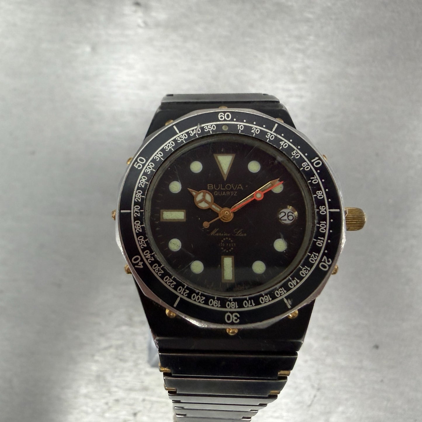 Bulova Marine Star Watch Men 33mm Black Dial Black & Gold Tone Date READ! NewBat0