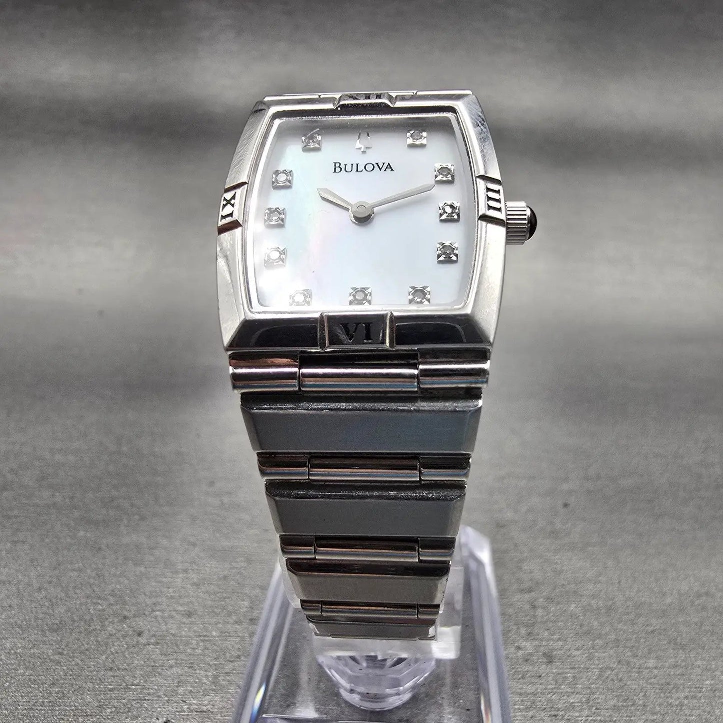 Bulova Watch Women 22mm MOP Dial Silver Tone Rectangle 96P000 New Battery5