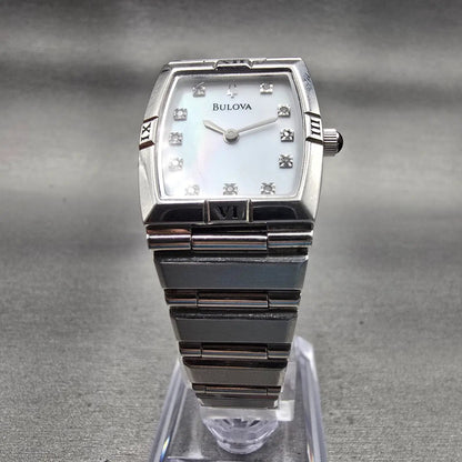 Bulova Watch Women 22mm MOP Dial Silver Tone Rectangle 96P000 New Battery5