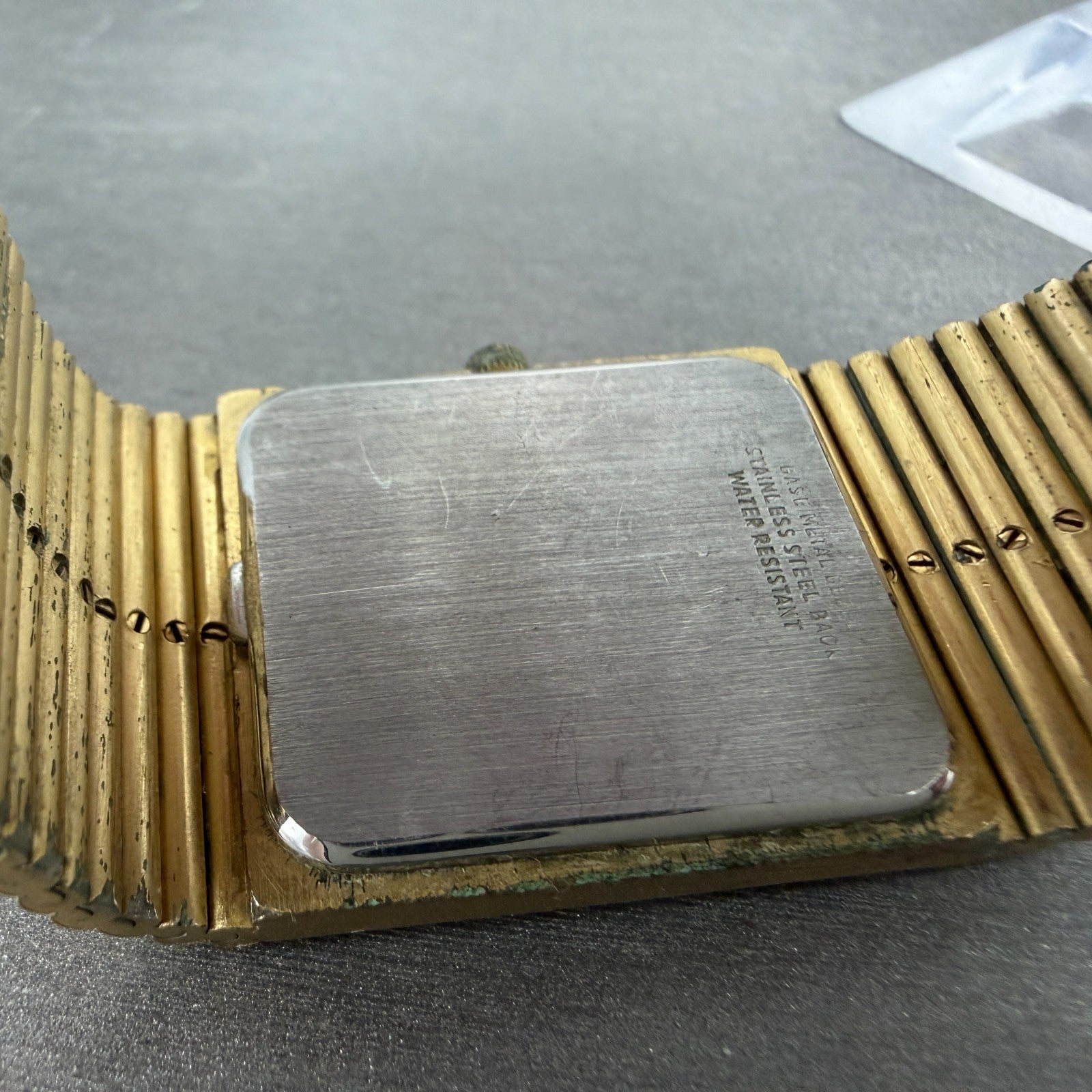 Lord Elgin Tank Watch Men 25mm Champagne Dial Gold Tone Date Rectangle New Batt9