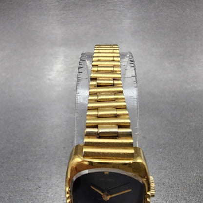 Seiko Tank Watch Women 18mm Black Dial Gold Tone Manual 114750 Runs4
