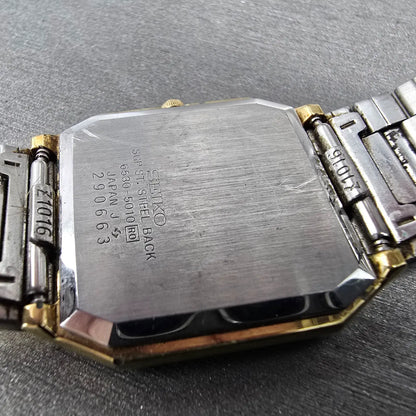 Seiko Tank Watch Men 29mm Gold Dial Gold Tone Rectangle 6530-5010 VTG PARTS10
