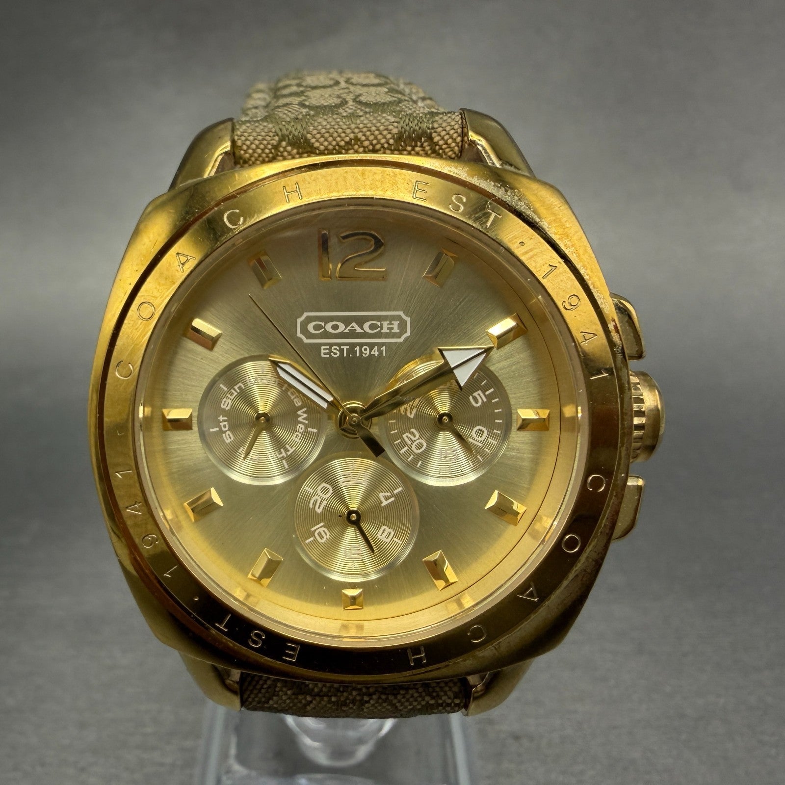 Coach Boyfriend Watch Women 38mm Champagne Dial Gold Tone Round New Battery A0