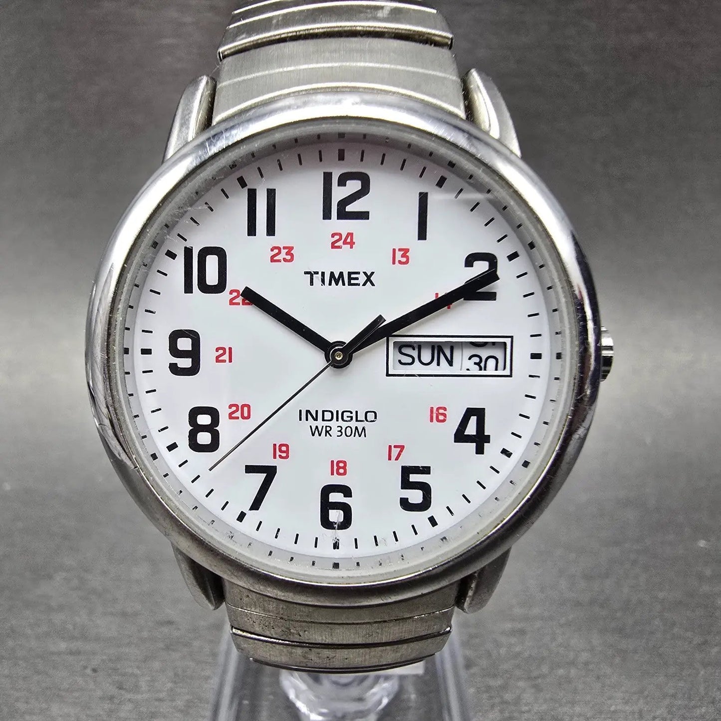 Timex Easy Reader Watch Men 35mm White Dial Silver Tone Daydate T20461 New BattK0