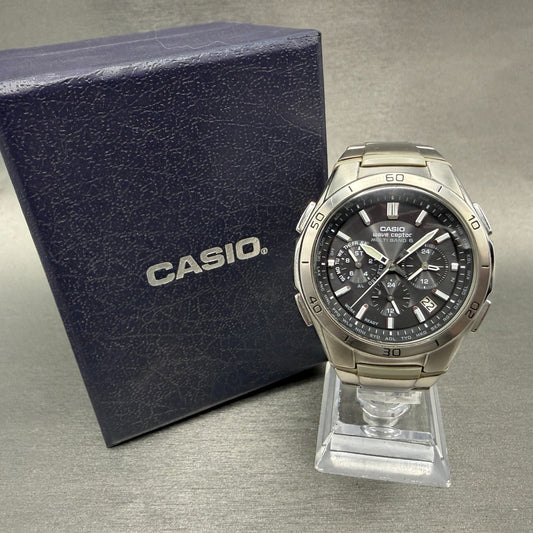 Casio Waveceptor WVQ-M410 Watch Men 43mm Black Dial Silver Tone Date Solar Works0
