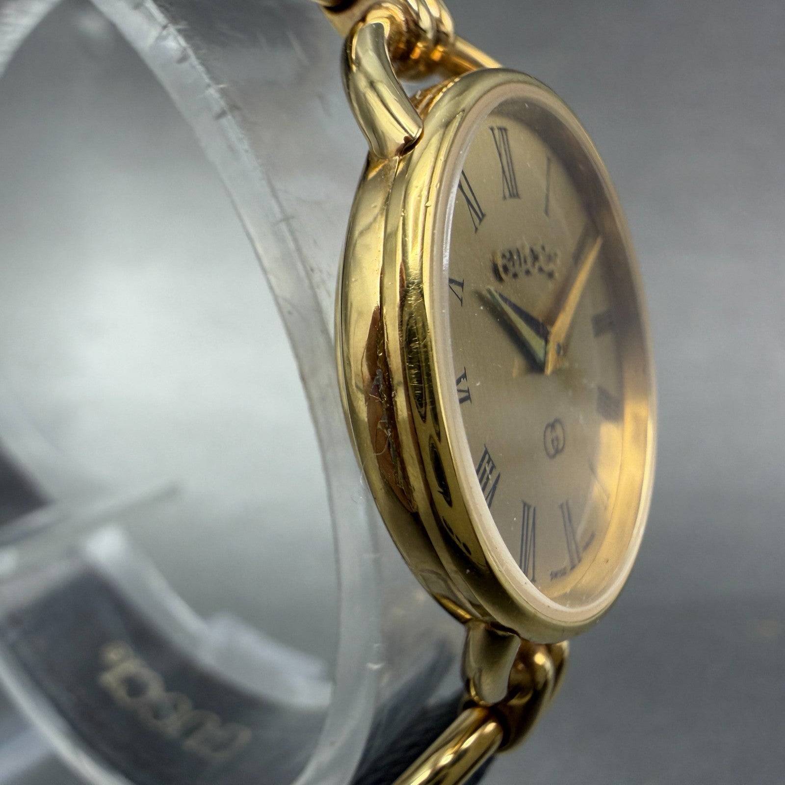 Gucci 6000L Watch Women 23mm Champagne Dial Gold Plated Round Roman PARTS4