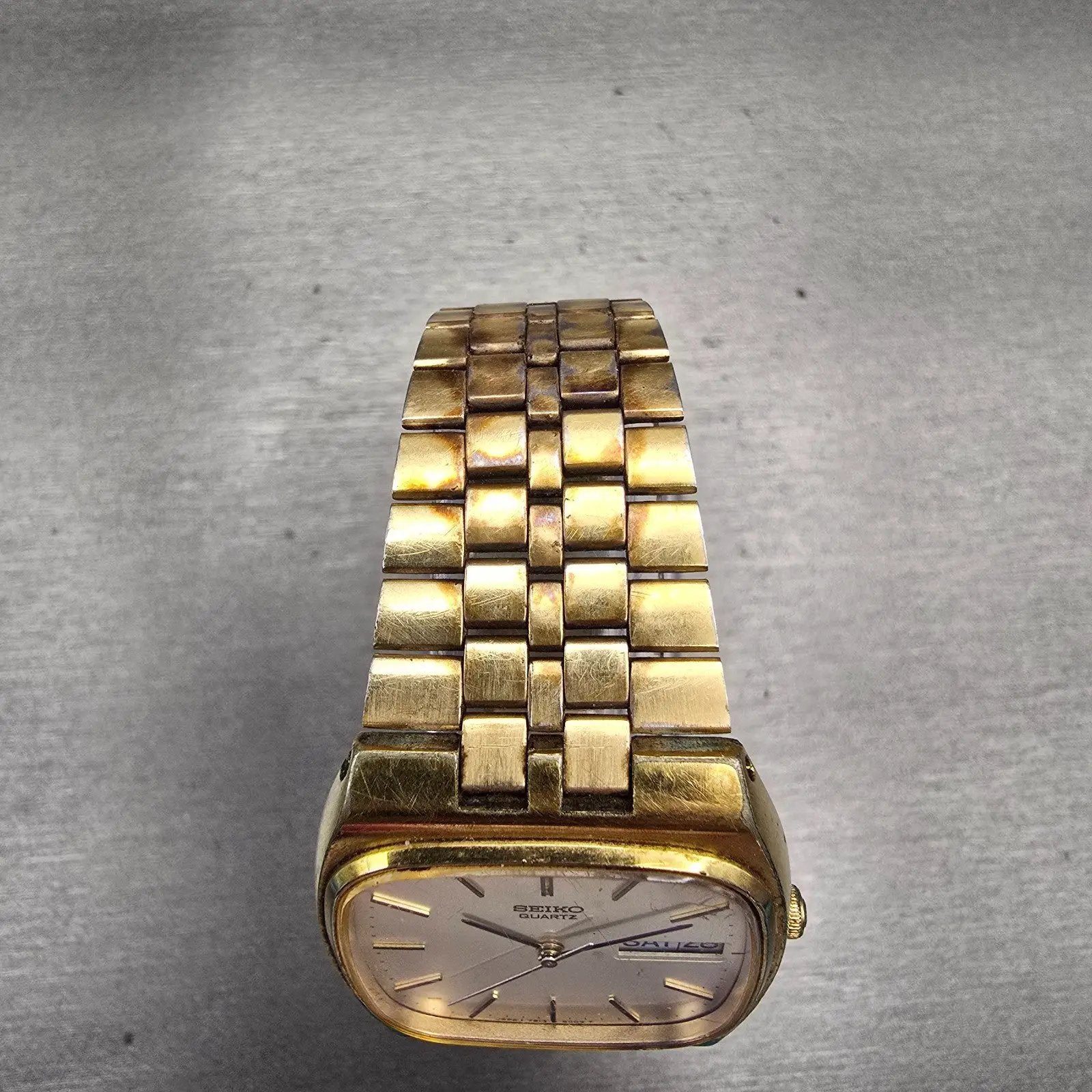 Seiko Watch Men 32mm Silver Dial Gold Tone Daydate 7813-5009 New Battery Vintage4