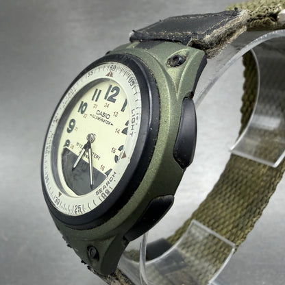 Casio Illuminator Watch Men 40mm Analog Digital Green Alarm Chrono AW-80 New Bat2