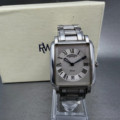 Raymond Weil Saxo Tank Watch Men 30mm Silver Dial Steel Date 9110 New Battery0