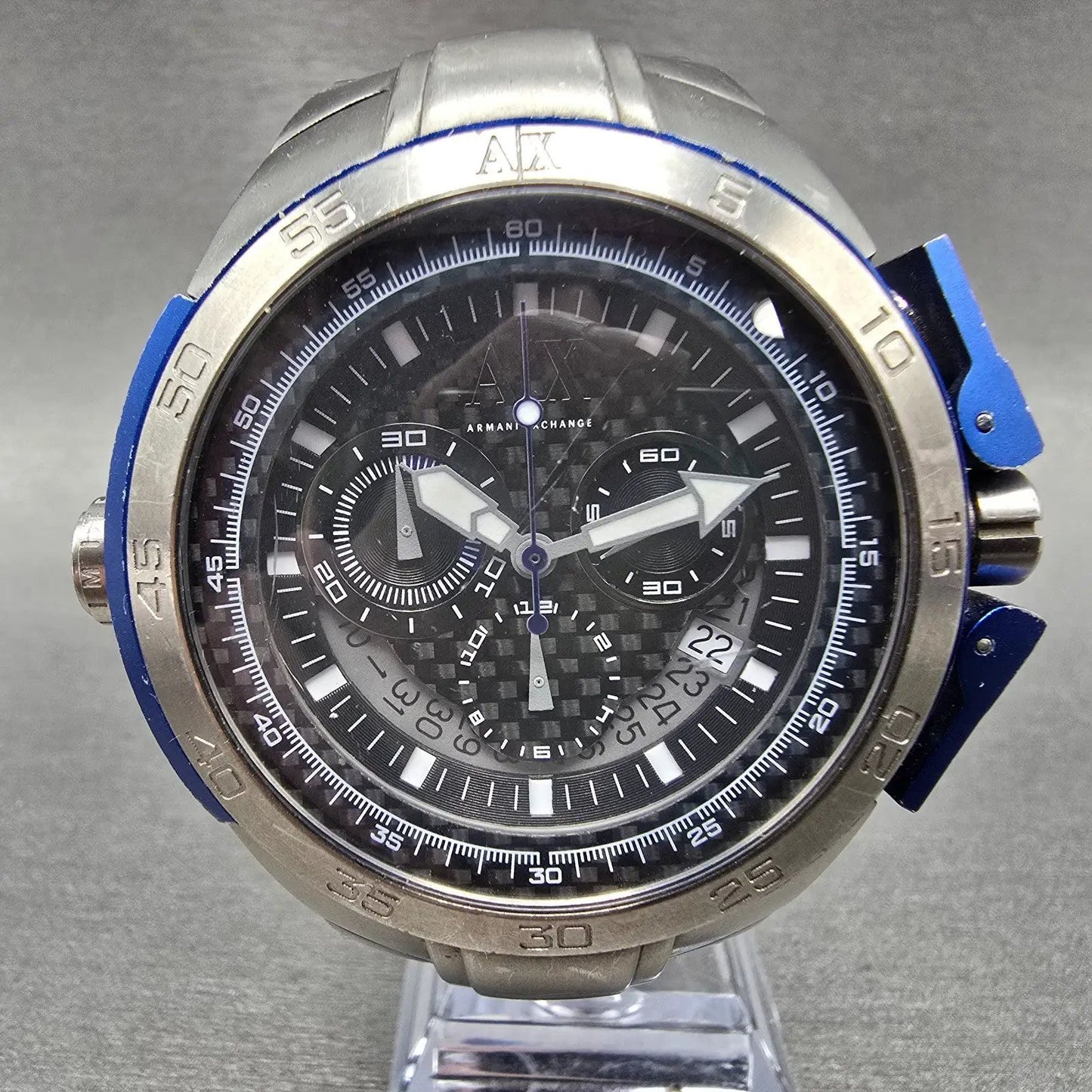 Armani Exchange Chronograph Watch Men 47mm Black Dial Titanium Date New Battery0