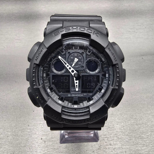 Casio G-Shock GA-100 Watch Men 50mm Black Dial Black Chrono Alarm New Battery KL0